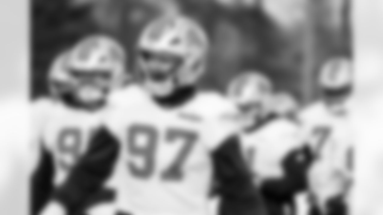 Detroit Lions edge rusher Aidan Hutchinson (97) during practice at the Meijer Performance Center on Jan. 1, 2026 in Allen Park, Mich. (Jeff Nguyen/Detroit Lions)