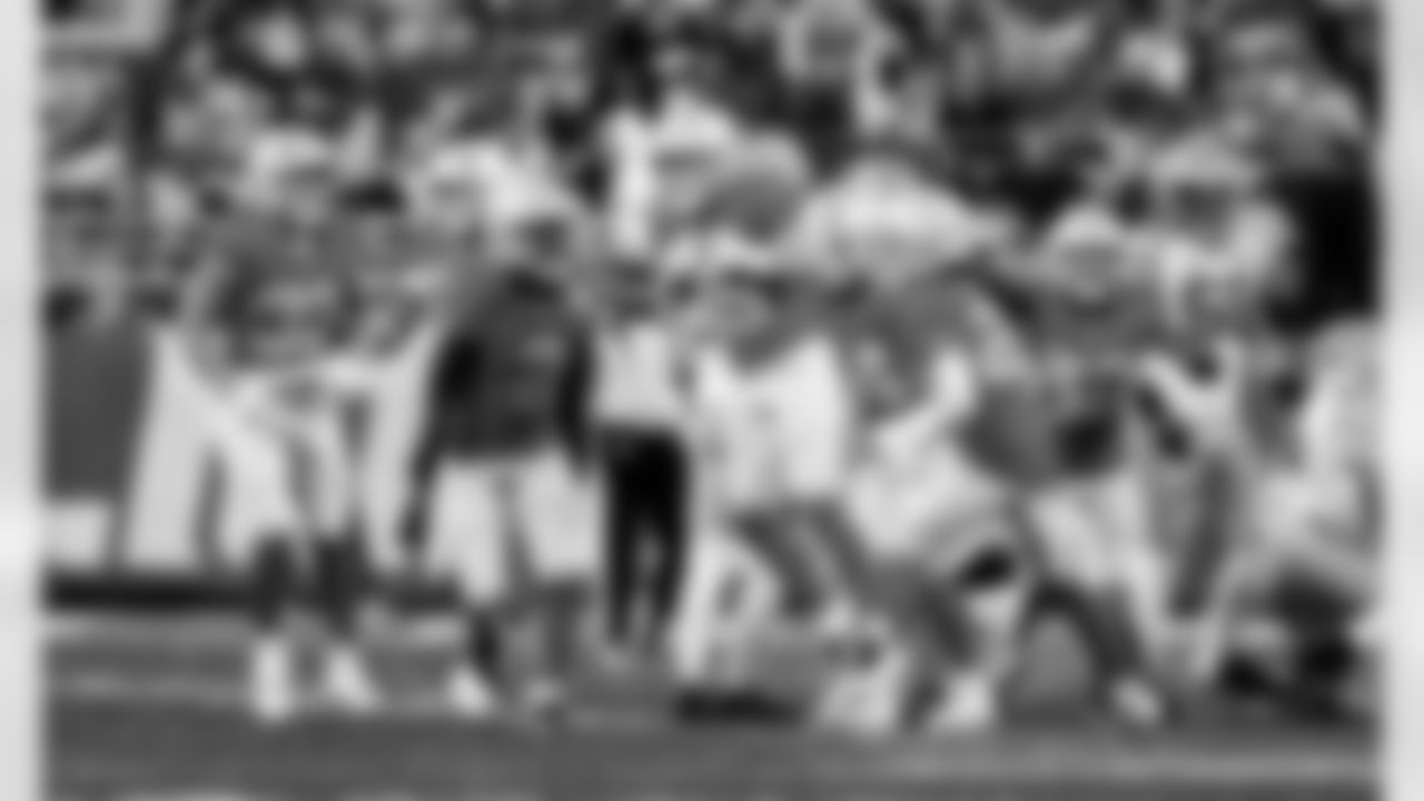 Detroit Lions running back Sione Vaki (33), Detroit Lions safety Daniel Thomas (2), Detroit Lions wide receiver Tom Kennedy (85), and Detroit Lions defensive back Avonte Maddox (29) during an NFL football game against the Green Bay Packers on Thursday, Nov. 27, 2025 in Detroit. (Jeff Nguyen/Detroit Lions via AP)