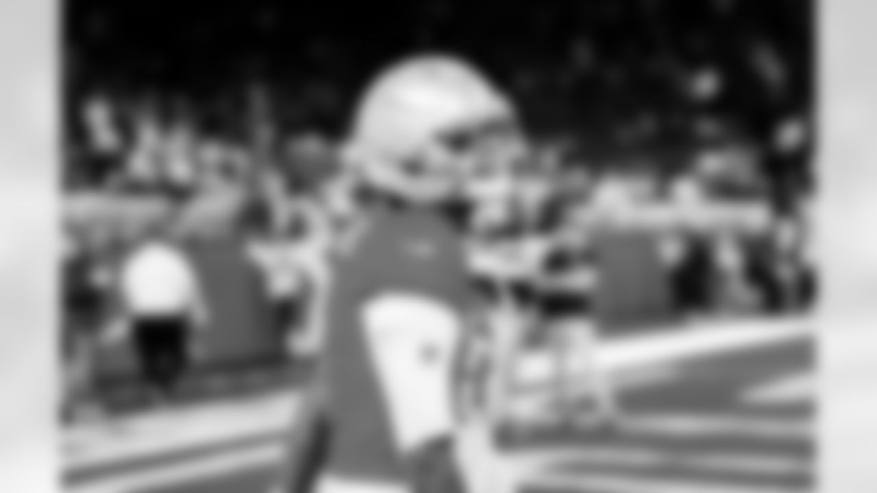 Detroit Lions wide receiver Jameson Williams (1) before an NFL football game against the Green Bay Packers on Thursday, Nov. 27, 2025 in Detroit. (Jeff Nguyen/Detroit Lions via AP)