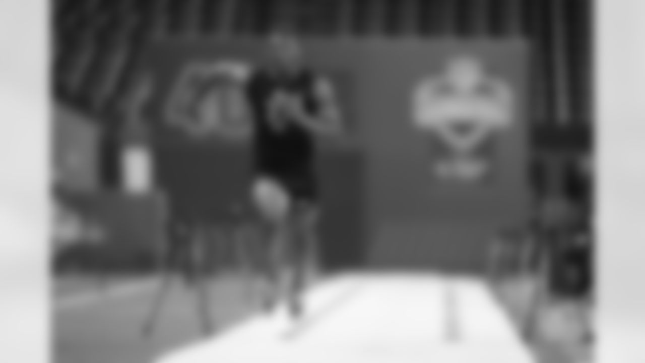 Ohio State wide receiver Carnell Tate (37) runs a drill at the NFL football scouting combine in Indianapolis, Saturday, Feb. 28, 2026. (AP Photo/Michael Conroy)