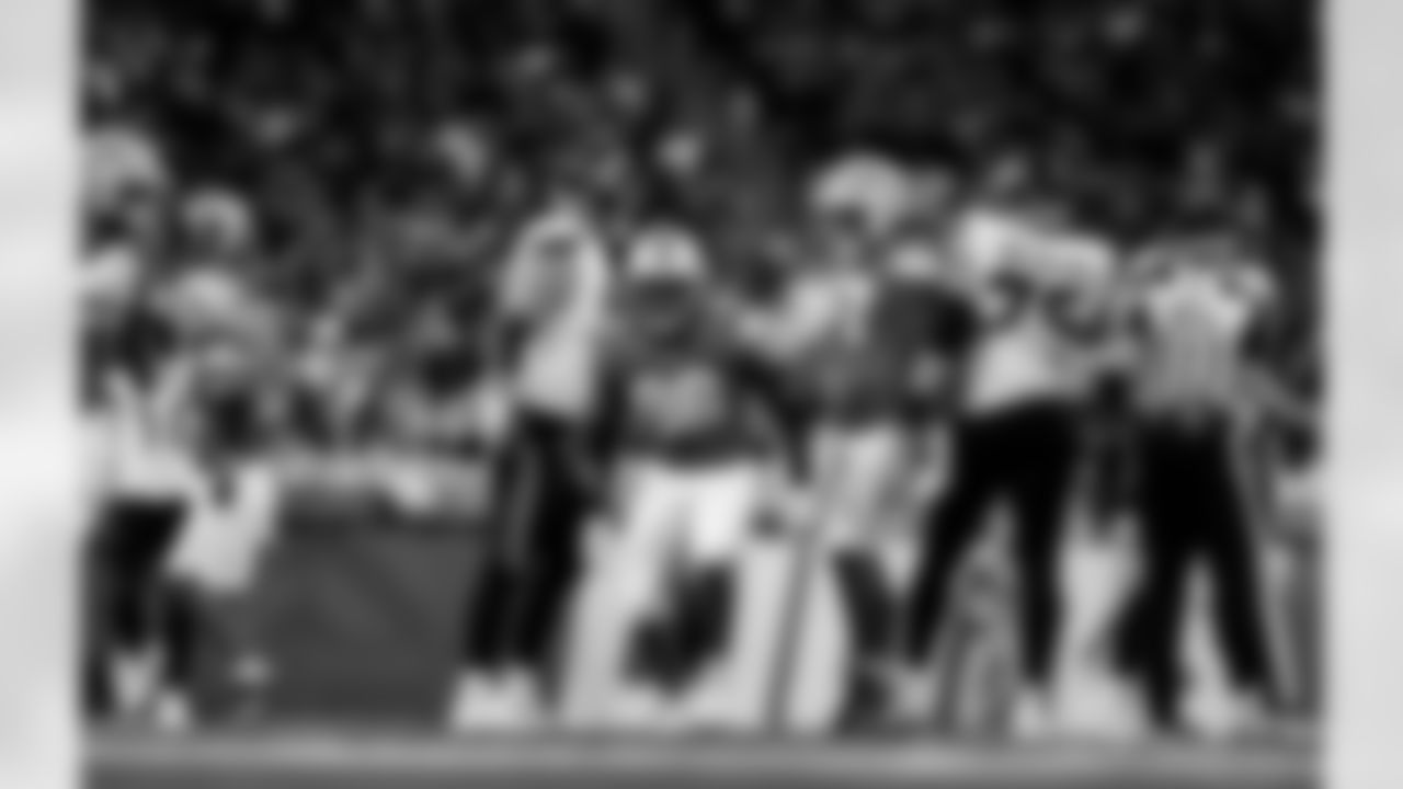 Detroit Lions edge rusher Al-Quadin Muhammad (96) celebrates after a sack during an NFL football game against the Houston Texans on Saturday, Aug. 23, 2025 in Detroit. (Jeff Nguyen/Detroit Lions via AP)