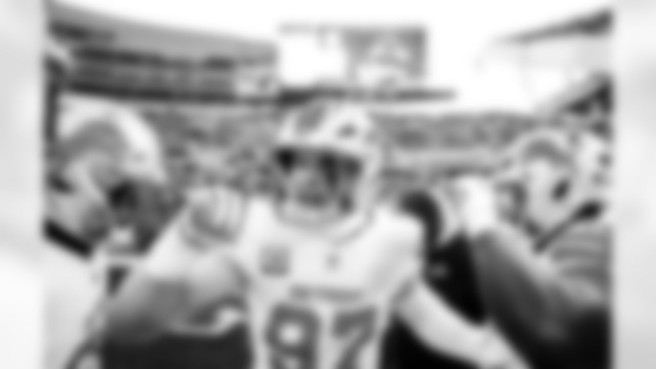 Detroit Lions edge rusher Aidan Hutchinson (97) before an NFL football game against the Chicago Bears on Sunday, Jan. 4, 2026 in Chicago. (Jeff Nguyen/Detroit Lions via AP)