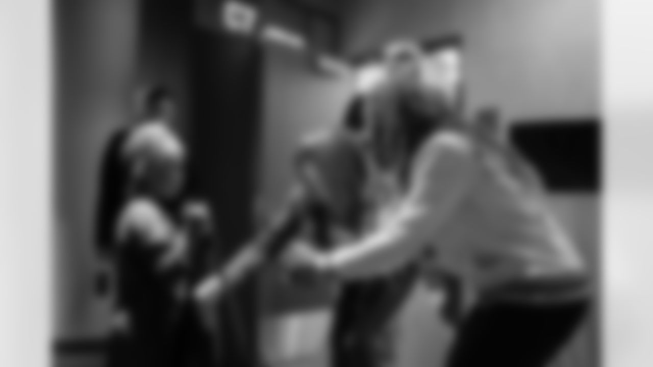 Students Trick or Treating with Holly Campbell and Kathy Agnew during the One Pride Literacy Fest at Ford Field on Oct. 28, 2025 in Detroit. (Steven Stark/Detroit Lions)