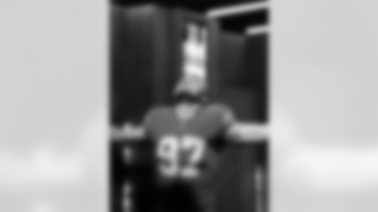 Detroit Lions defensive lineman Aidan Hutchinson (97) posing on set during the 2025 media day at the Meijer Performance Center on June 2, 2025 in Allen Park, Mich. (Katie Quinlan/Detroit Lions)