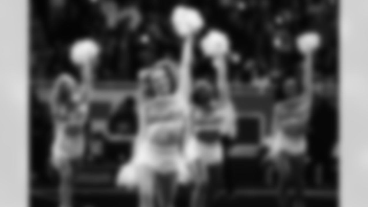 Detroit Lions Cheerleaders perform before an NFL football game against the Dallas Cowboys on Thursday, Dec. 4, 2025 in Detroit. (Mike Ferdinande/Detroit Lions)