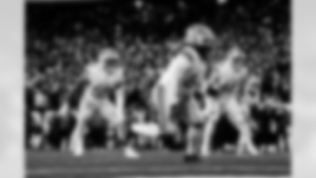 Detroit Lions linebacker Derrick Barnes (55), Detroit Lions defensive lineman Alim McNeill (54), and Detroit Lions linebacker Jack Campbell (46) during an NFL football game against the Philadelphia Eagles on Sunday, Nov. 16, 2025 in Philadelphia. (Jeff Nguyen/Detroit Lions via AP)