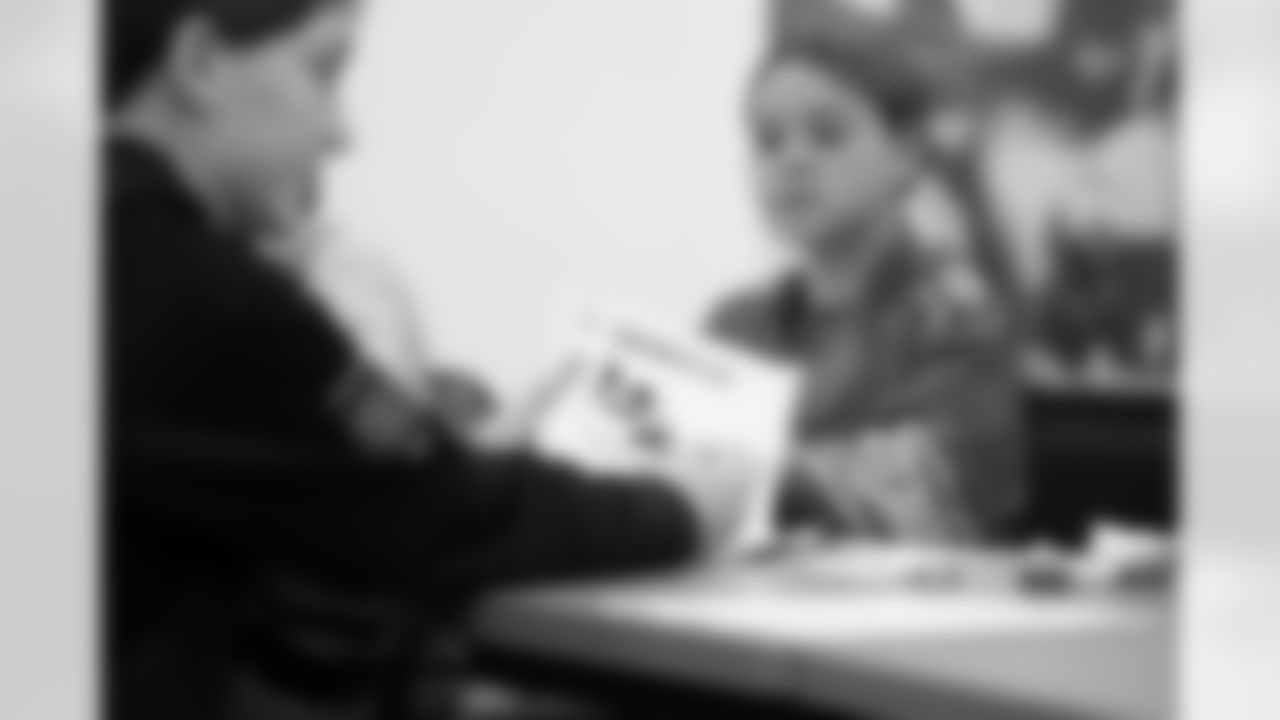 Shoe Club students work on their designs during a shoe design competition event at the Meijer Performance Center on Sept. 27, 2025 in Allen Park, Mich. (Carl Jones II/Detroit Lions via AP)