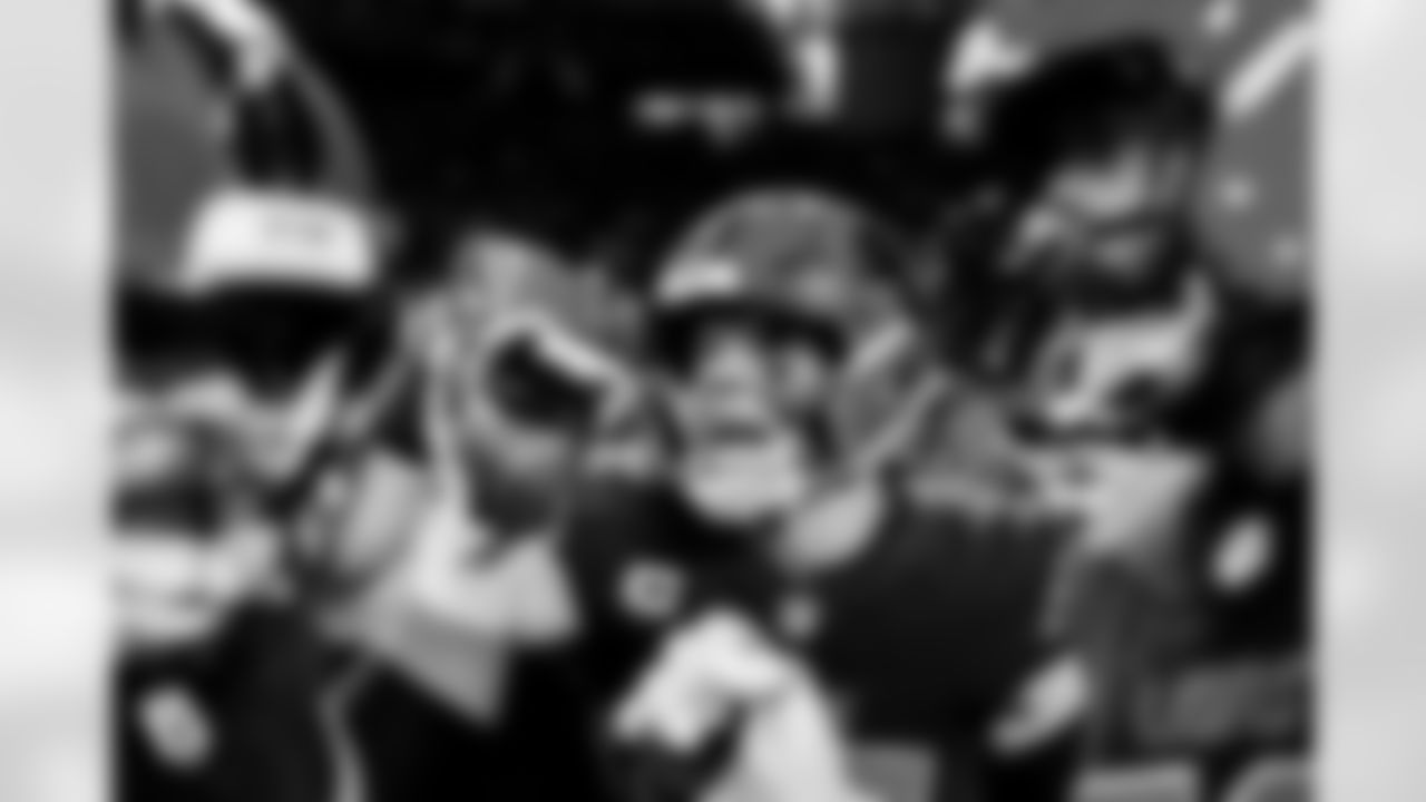 Detroit Lions edge rusher Aidan Hutchinson (97) before to an NFL football game against the New York Giants on Sunday, Nov. 23, 2025 in Detroit. (Jeff Nguyen/Detroit Lions via AP)