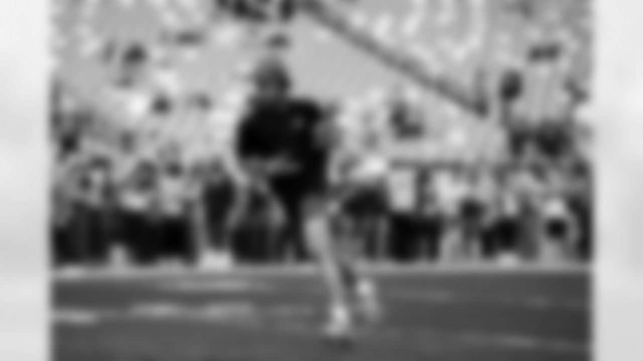 Detroit Lions wide receiver Jameson Williams (1) before an NFL football game against the Washington Commanders on Sunday, Nov. 9, 2025 in Landover, Md. (Jeff Nguyen/Detroit Lions via AP)