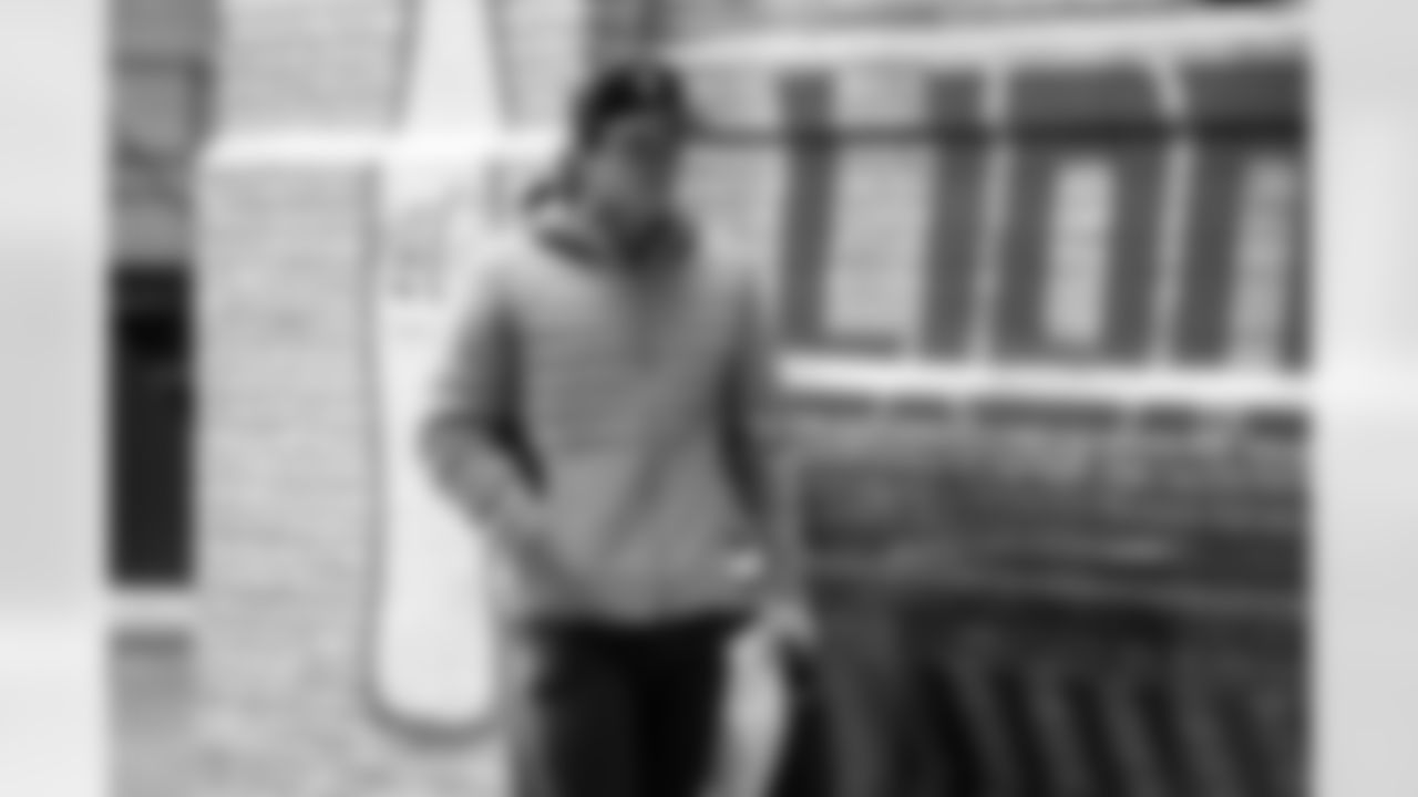 Detroit Lions kicker Jake Bates (39) arrives to an NFL football game against the Green Bay Packers on Thursday, Nov. 27, 2025 in Detroit. (Jeff Nguyen/Detroit Lions via AP)