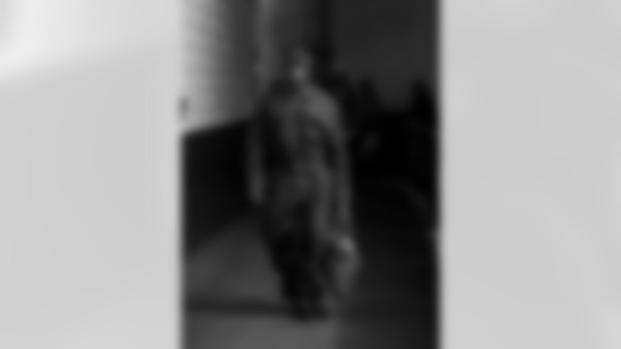 Detroit Lions edge rusher Al-Quadin Muhammad (96) arrives to an NFL football game against the Philadelphia Eagles on Sunday, Nov. 16, 2025 in Philadelphia. (Jeff Nguyen/Detroit Lions via AP)