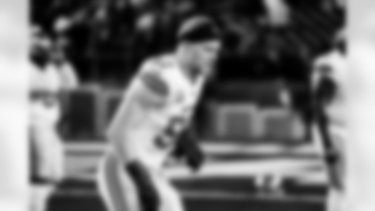 Detroit Lions edge rusher Aidan Hutchinson (97) before an NFL football game against the Philadelphia Eagles on Sunday, Nov. 16, 2025 in Philadelphia. (Jeff Nguyen/Detroit Lions via AP)