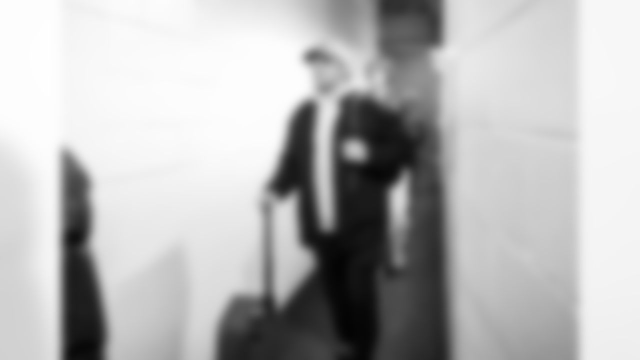 Detroit Lions wide receiver Tom Kennedy (85) arrives to an NFL football game against the Chicago Bears on Sunday, Jan. 4, 2026 in Chicago. (Jeff Nguyen/Detroit Lions via AP)