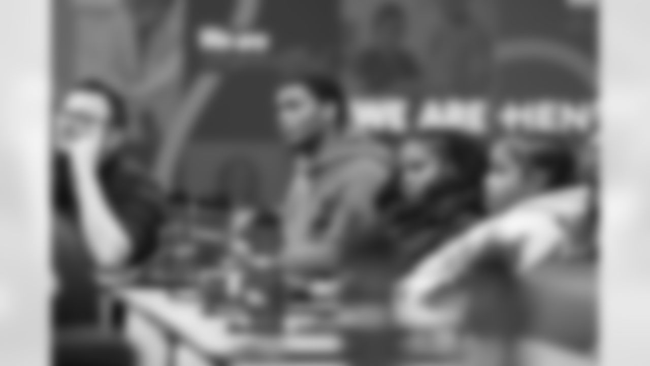 A student listening to speakers during a Detroit Lions Academy health and wellness field trip at the Henry Ford Health campus on Feb. 27, 2026 in Detroit. (Izzy Rincon/Detroit Lions)