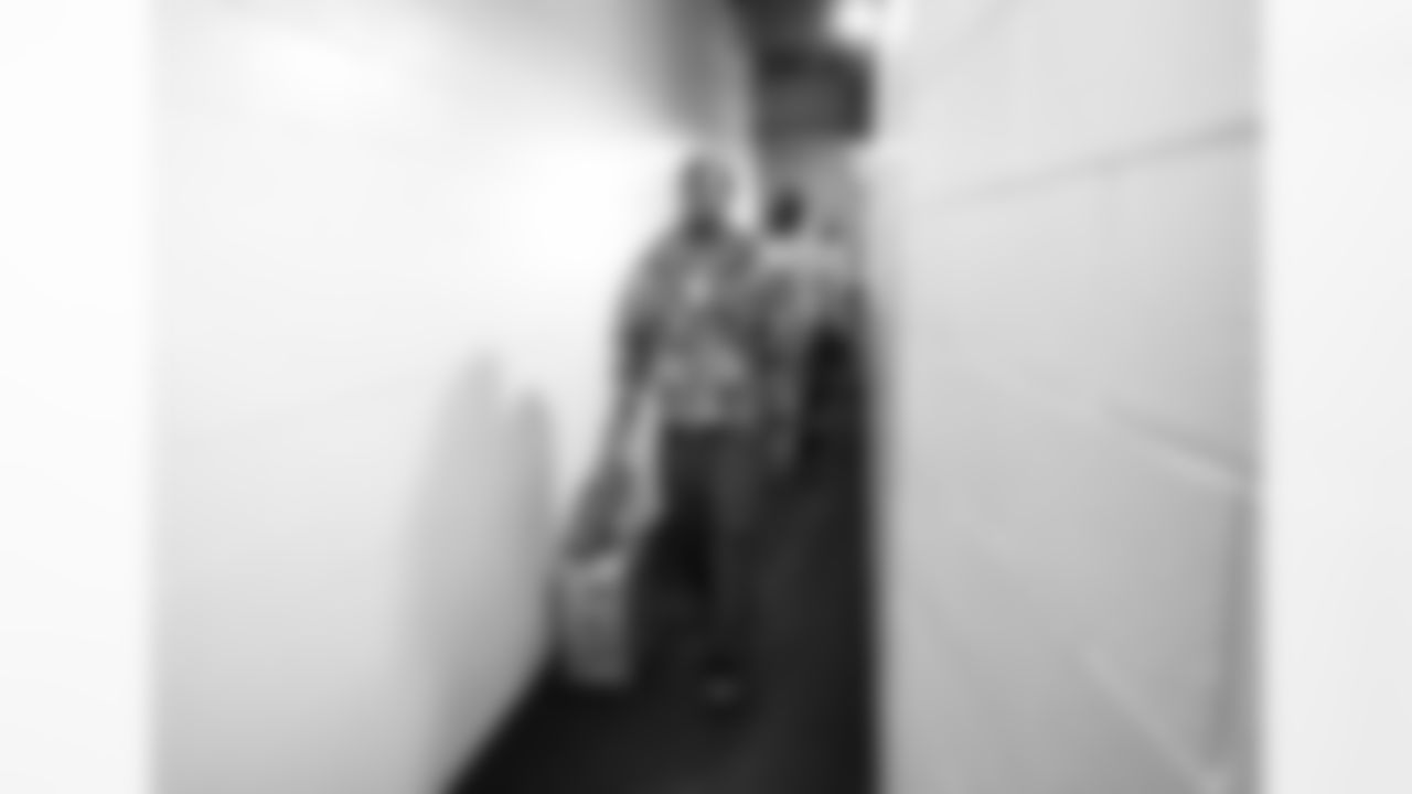 Detroit Lions linebacker Derrick Barnes (55) arrives to an NFL football game against the Chicago Bears on Sunday, Jan. 4, 2026 in Chicago. (Jeff Nguyen/Detroit Lions via AP)