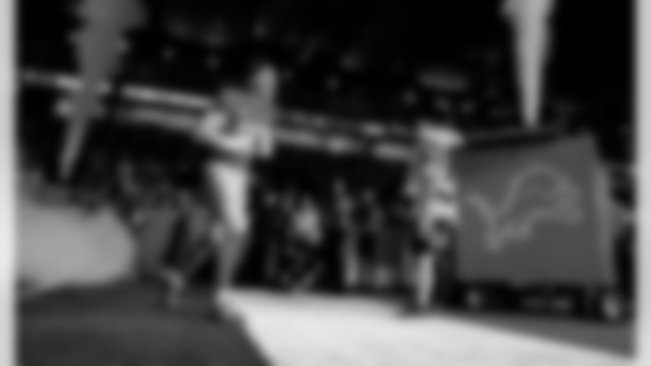 Detroit Lions edge rusher Aidan Hutchinson (97) before an NFL football game against the Green Bay Packers on Thursday, Nov. 27, 2025 in Detroit. (Jeff Nguyen/Detroit Lions via AP)