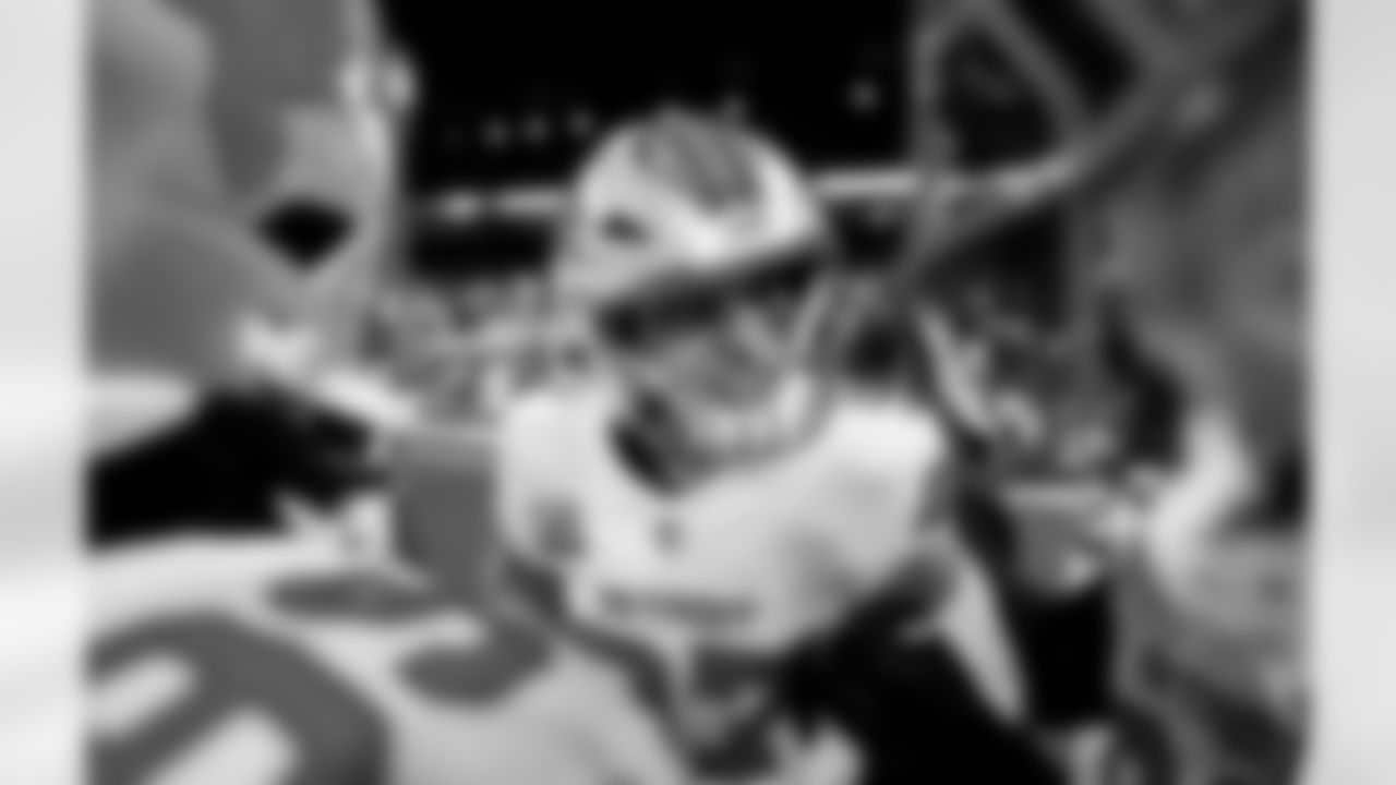 Detroit Lions edge rusher Aidan Hutchinson (97) before an NFL football game against the Dallas Cowboys on Thursday, Dec. 4, 2025 in Detroit. (Jeff Nguyen/Detroit Lions via AP)