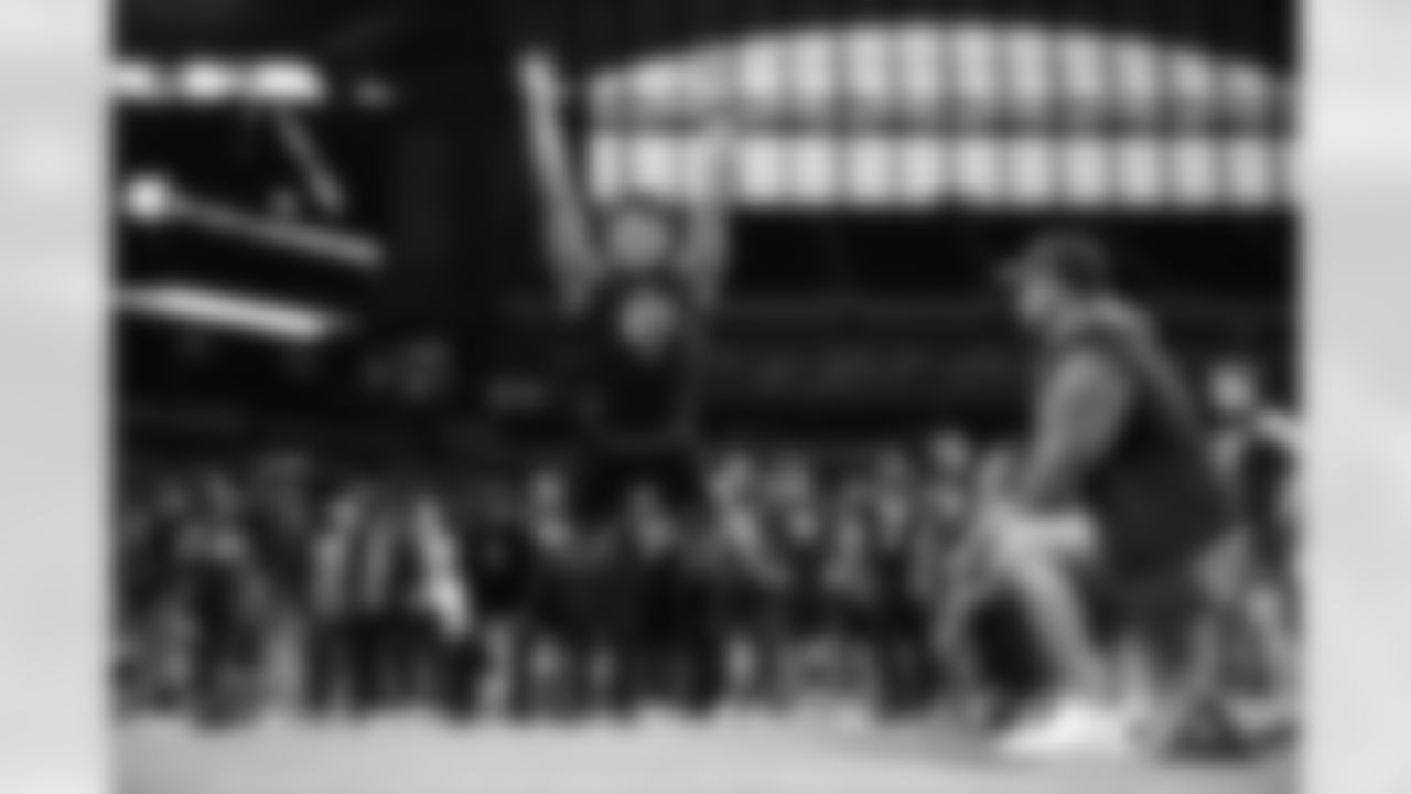 Arizona State linebacker Keyshaun Elliott (07) participates in the Broad Jump at the NFL football scouting combine, Thursday, Feb. 26, 2026, in Indianapolis. (Gregory Payan/AP Content Services for NFL)