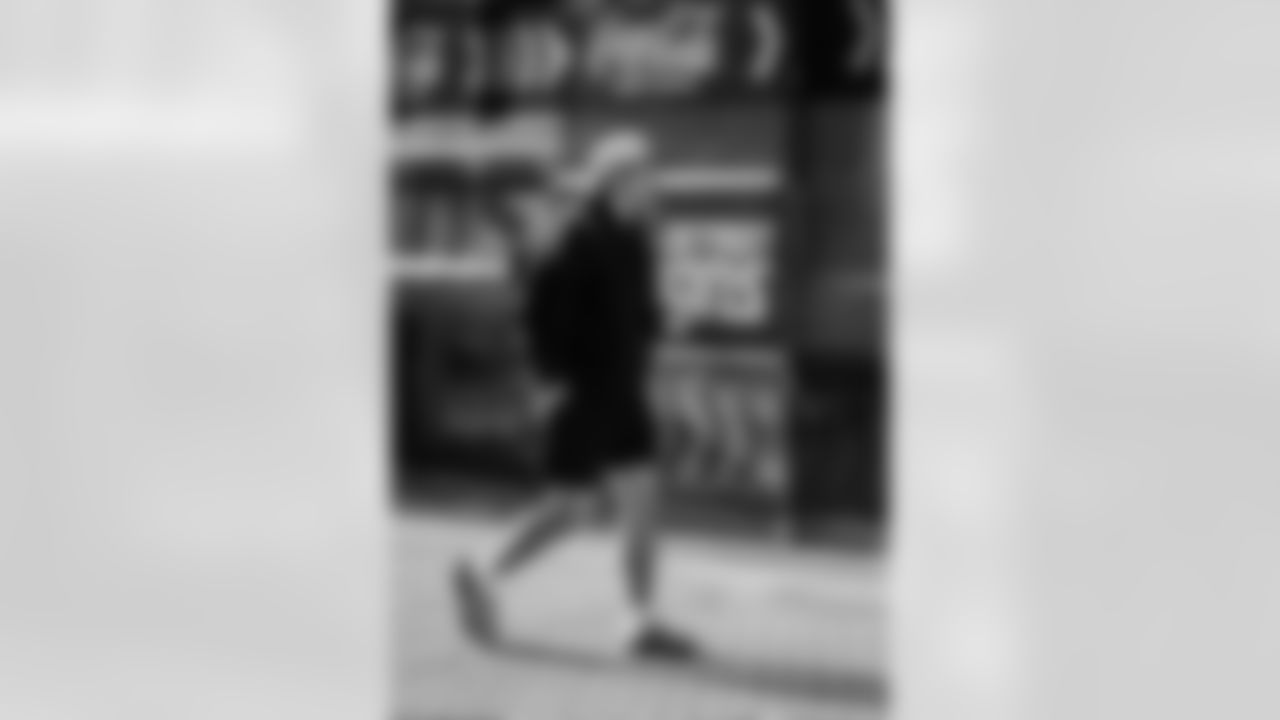 Detroit Lions linebacker Trevor Nowaske (53) arrives to an NFL football game against the New York Giants on Sunday, Nov. 23, 2025 in Detroit. (Jeff Nguyen/Detroit Lions via AP)