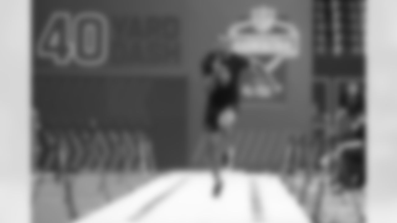 Texas Tech wide receiver Caleb Douglas (19) runs the 40-yard dash at the NFL football scouting combine in Indianapolis, Saturday, Feb. 28, 2026. (AP Photo/Michael Conroy)