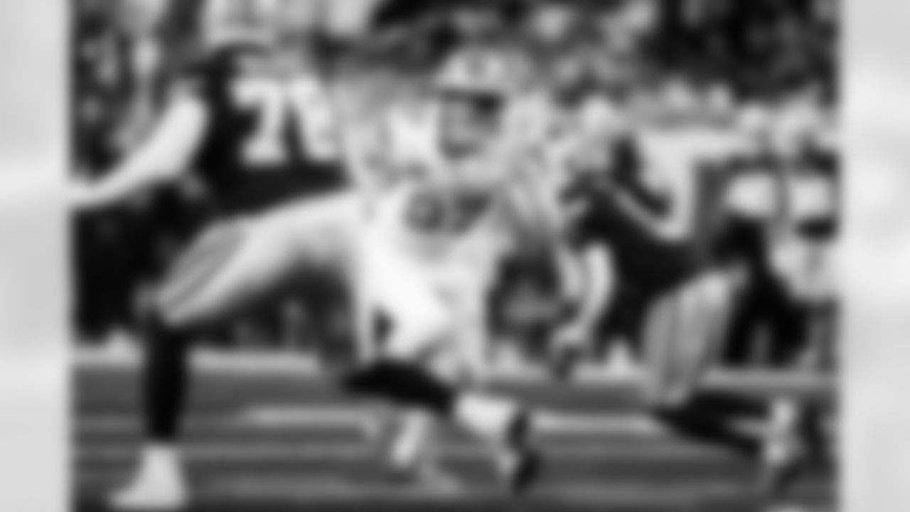 Detroit Lions edge rusher Aidan Hutchinson (97) during an NFL football game against the Dallas Cowboys on Thursday, Dec. 4, 2025 in Detroit. (Jeff Nguyen/Detroit Lions via AP)