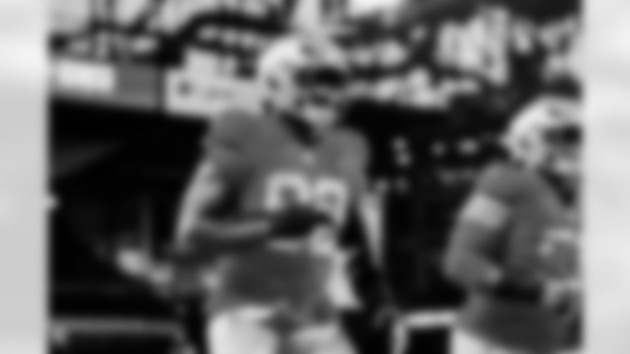 Detroit Lions edge rusher Marcus Davenport (92) before an NFL football game against the Green Bay Packers on Thursday, Nov. 27, 2025 in Detroit. (Jeff Nguyen/Detroit Lions via AP)