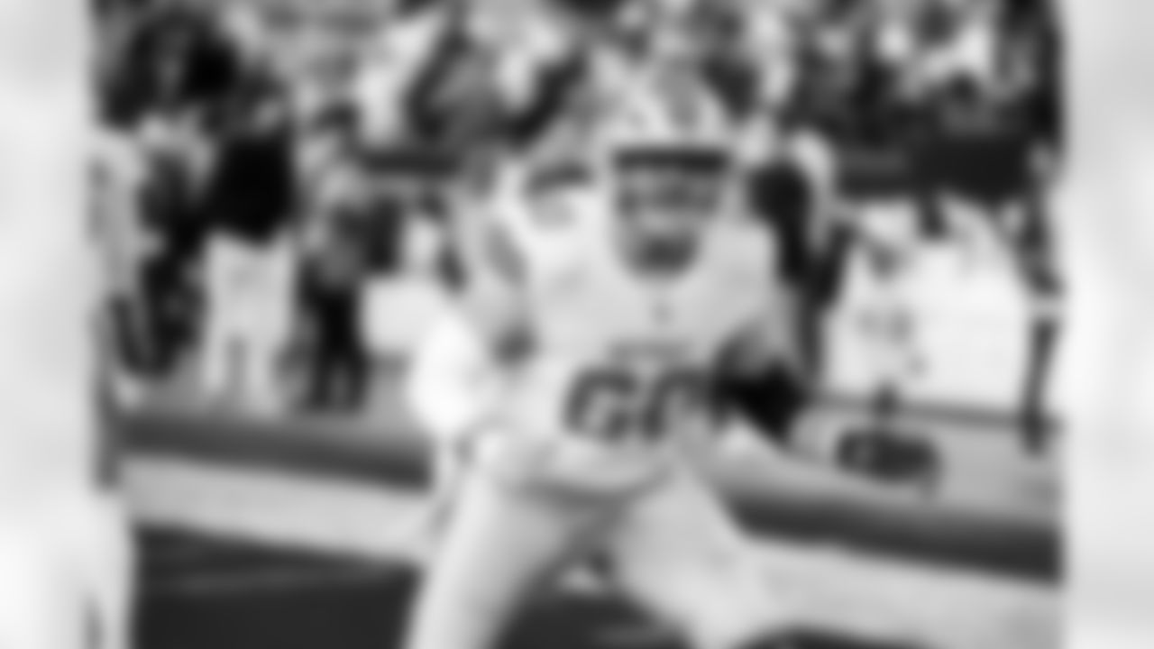 Detroit Lions offensive lineman Graham Glasgow (60) before an NFL football game against the Washington Commanders on Sunday, Nov. 9, 2025 in Landover, Md. (Jeff Nguyen/Detroit Lions via AP)