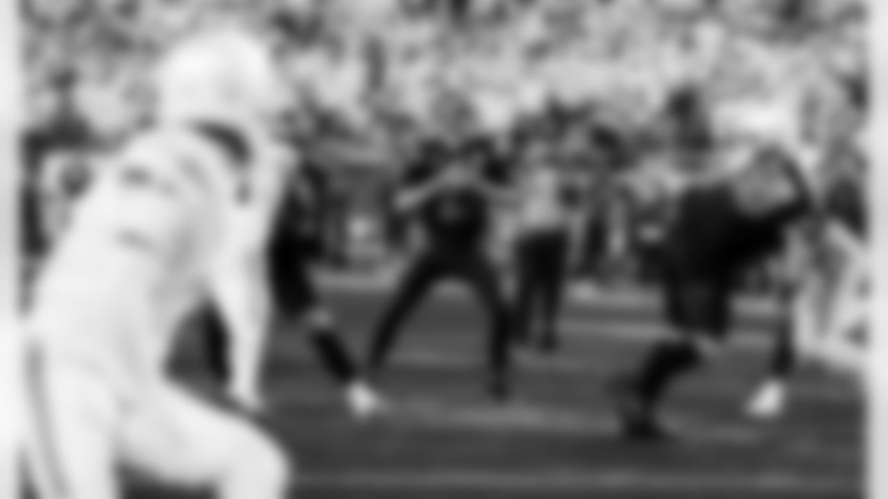 Detroit Lions quarterback Jared Goff (16) and Detroit Lions offensive lineman Tate Ratledge (69) during an NFL football game against the Minnesota Vikings on Thursday, Dec. 25, 2025 in Minneapolis. (Jeff Nguyen/Detroit Lions via AP)