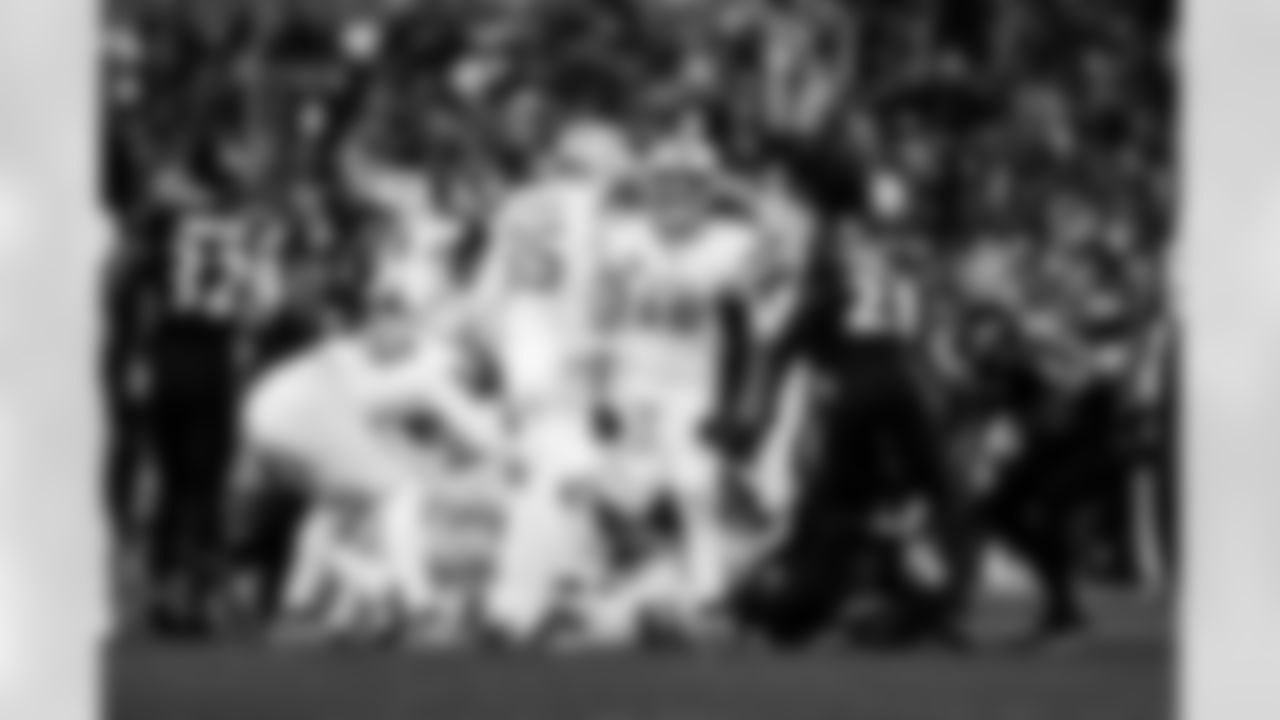 Detroit Lions linebacker Grant Stuard (15) celebrates during an NFL football game against the Baltimore Ravens on Monday, Sept. 22, 2025 in Baltimore. (Jeff Nguyen/Detroit Lions via AP)