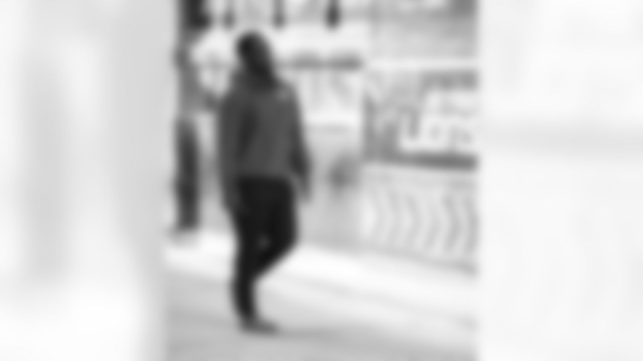 Detroit Lions guard Kayode Awosika (74) arrives to an NFL football game against the New York Giants on Sunday, Nov. 23, 2025 in Detroit. (Jeff Nguyen/Detroit Lions via AP)