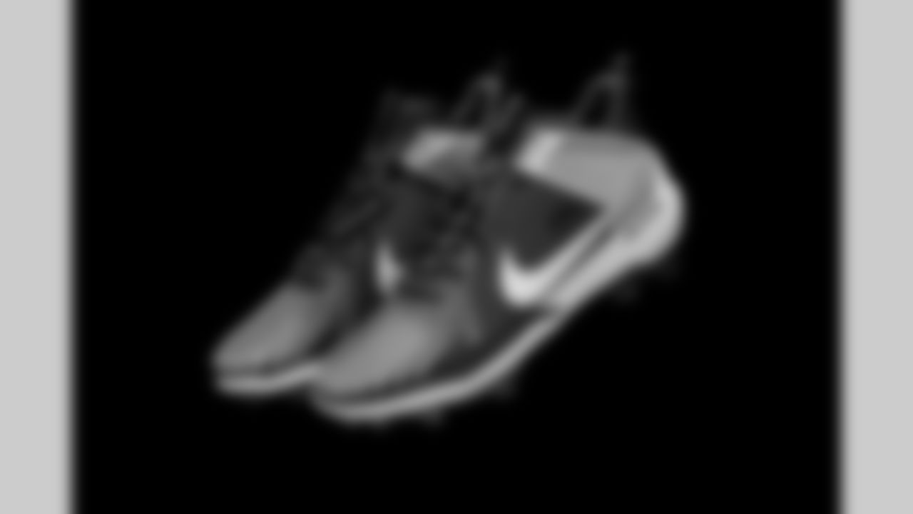 Cleats belonging to Detroit Lions tackle Dan Skipper (70) photographed at the Meijer Performance Center on Nov. 12, 2025 in Allen Park, Mich. (Jeff Nguyen/Detroit Lions)