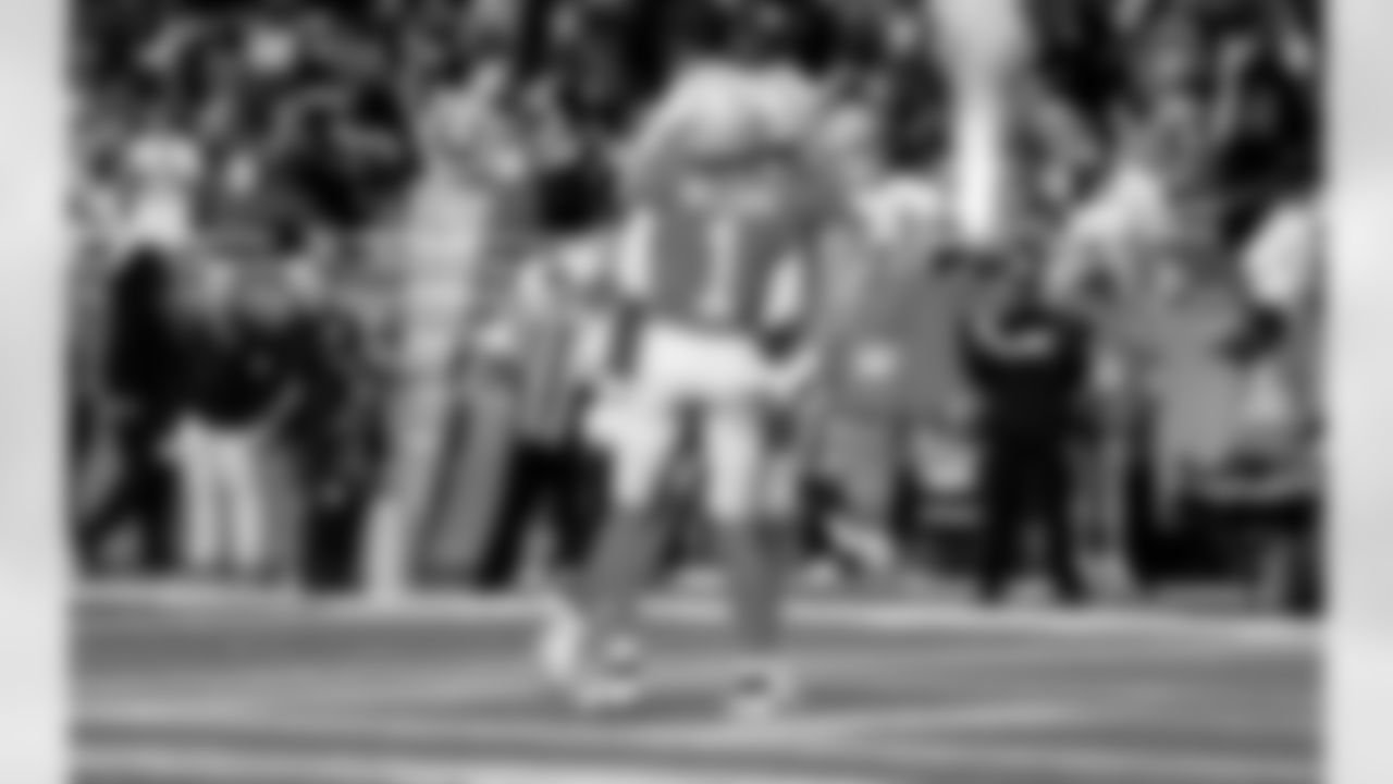 Detroit Lions wide receiver Jameson Williams (1) and Detroit Lions wide receiver Isaac TeSlaa (18) after a touchdown during an NFL football game against the Green Bay Packers on Thursday, Nov. 27, 2025 in Detroit. (Jeff Nguyen/Detroit Lions via AP)