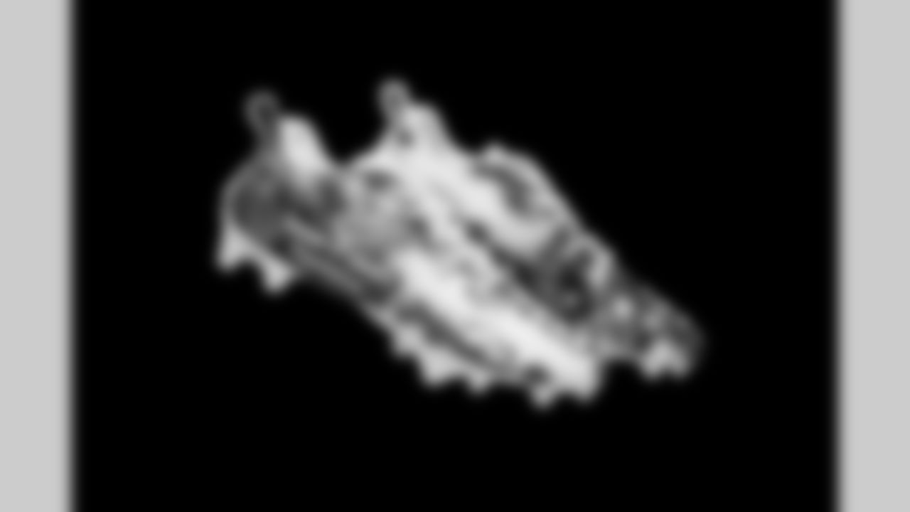 Cleats belonging to Detroit Lions wide receiver Tom Kennedy (85) photographed at the Meijer Performance Center on Nov. 12, 2025 in Allen Park, Mich. (Jeff Nguyen/Detroit Lions)