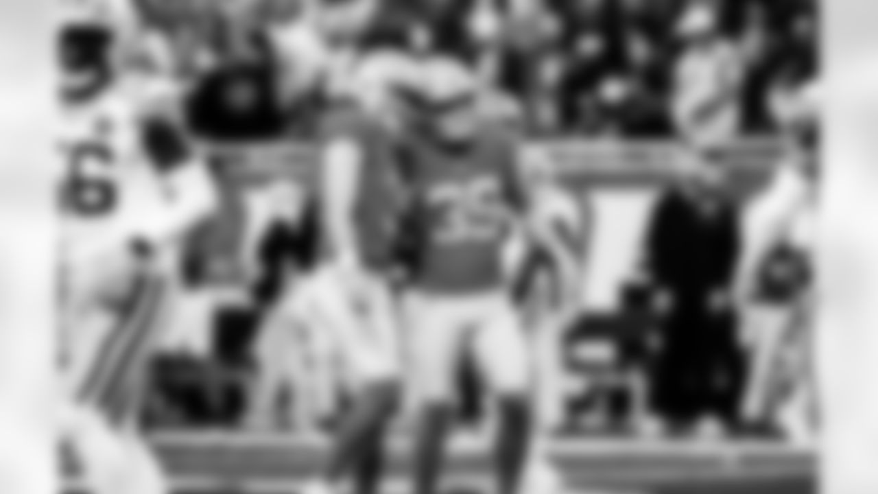 Detroit Lions punter Jack Fox (3) and Detroit Lions kicker Jake Bates (39) during an NFL football game against the Green Bay Packers on Thursday, Nov. 27, 2025 in Detroit. (Jeff Nguyen/Detroit Lions via AP)