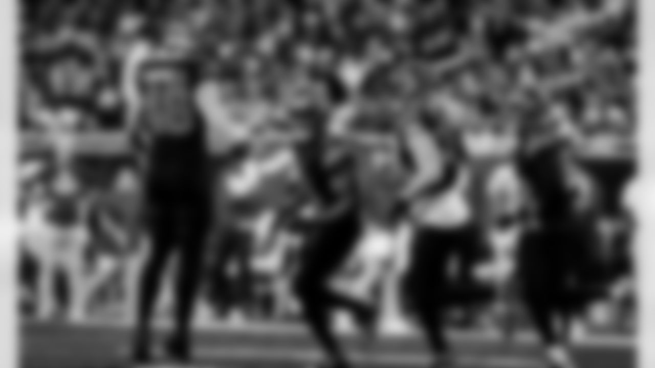 Detroit Lions linebacker Jack Campbell (46), Detroit Lions cornerback D.J. Reed (4), Detroit Lions linebacker Alex Anzalone (34), and Detroit Lions safety Thomas Harper (12) during an NFL football game against the New York Giants on Sunday, Nov. 23, 2025 in Detroit. (Jeff Nguyen/Detroit Lions via AP)