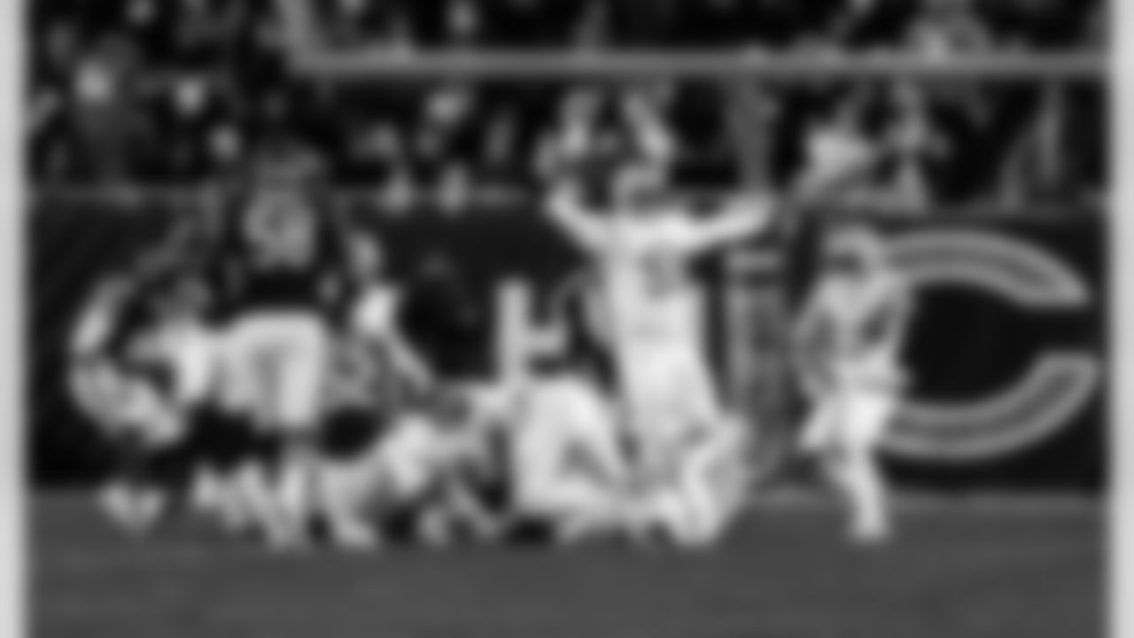 Detroit Lions linebacker Derrick Barnes (55) celebrates during an NFL football game against the Chicago Bears on Sunday, Jan. 4, 2026 in Chicago. (Jeff Nguyen/Detroit Lions via AP)