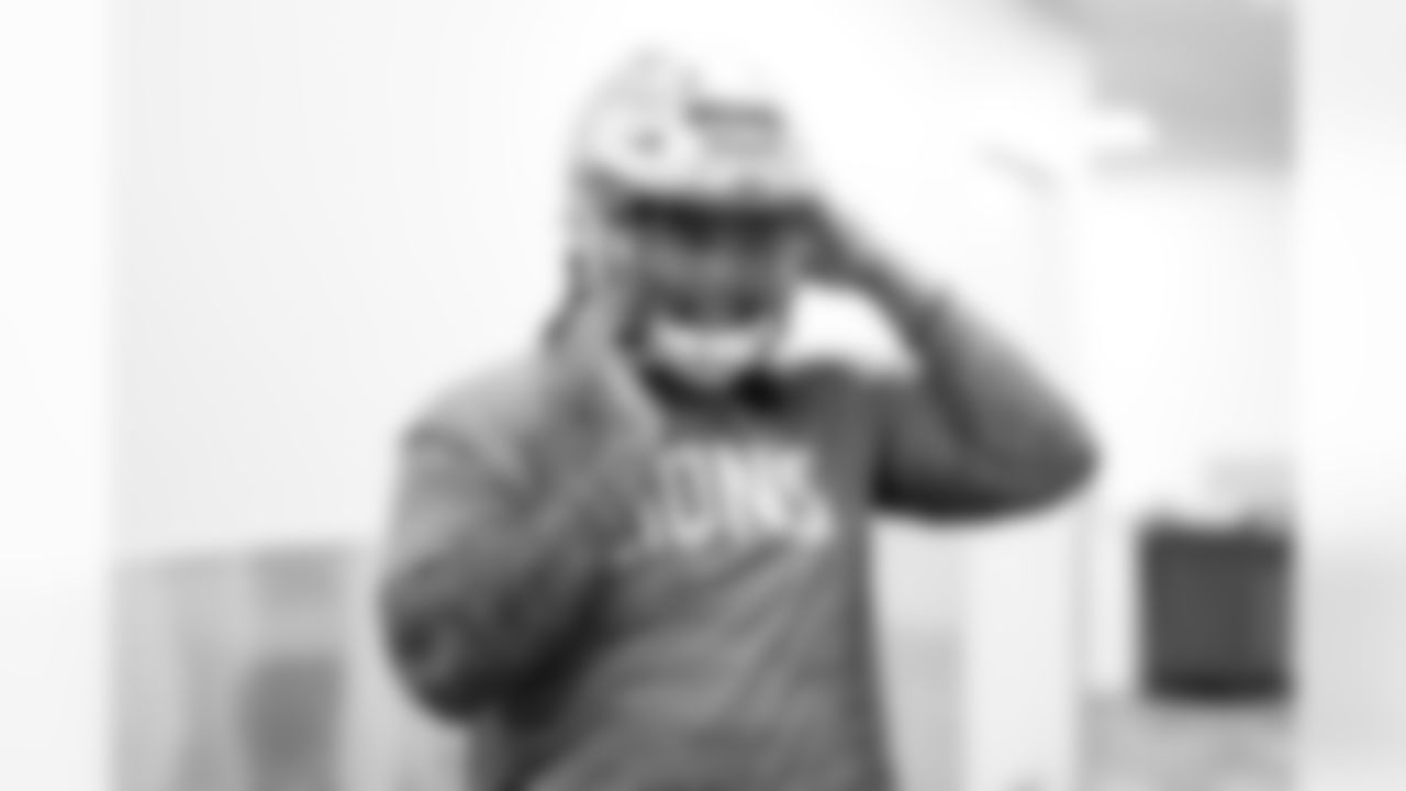 Detroit Lions defensive lineman Tyleik Williams gets fitted for equipment at the Meijer Performance Center on May 8, 2025 in Allen Park, Mich. (Jeff Nguyen/Detroit Lions)
