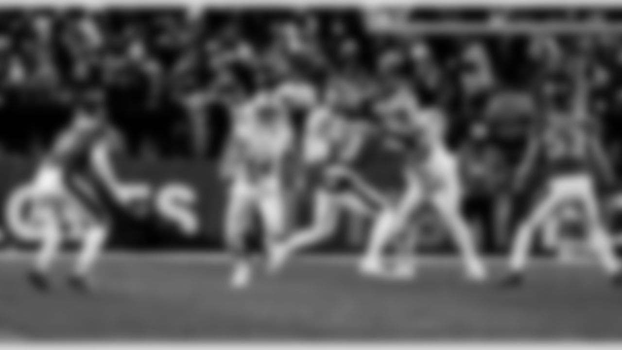 Detroit Lions wide receiver Amon-Ra St. Brown (14) and Detroit Lions tackle Dan Skipper (70) during an NFL football game against the Philadelphia Eagles on Sunday, Nov. 16, 2025 in Philadelphia. (Jeff Nguyen/Detroit Lions via AP)