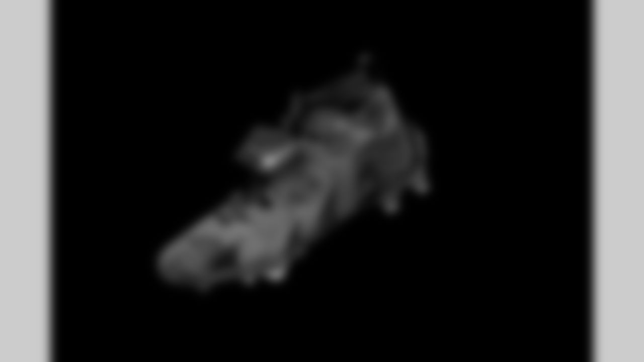 Cleats belonging to Detroit Lions wide receiver Dominic Lovett (19) photographed at the Meijer Performance Center on Nov. 12, 2025 in Allen Park, Mich. (Jeff Nguyen/Detroit Lions)