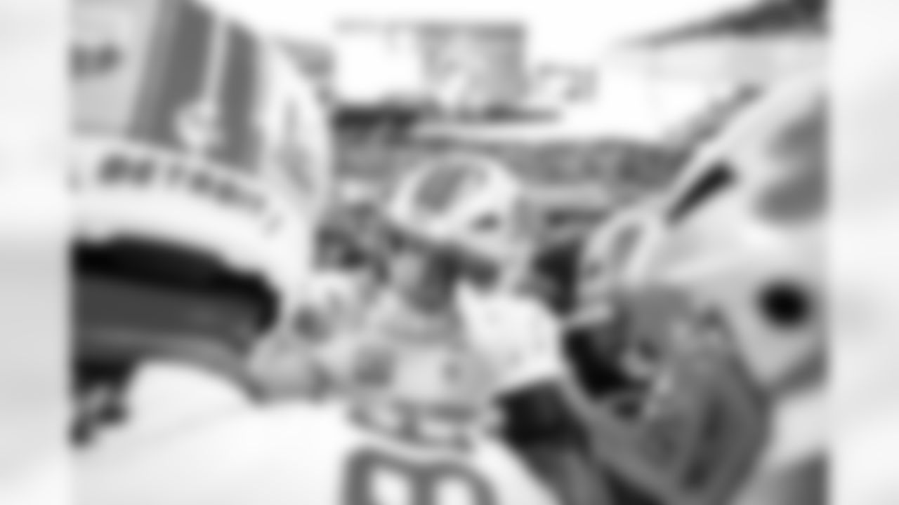 Detroit Lions edge rusher Aidan Hutchinson (97) before an NFL football game against the Chicago Bears on Sunday, Jan. 4, 2026 in Chicago. (Jeff Nguyen/Detroit Lions via AP)