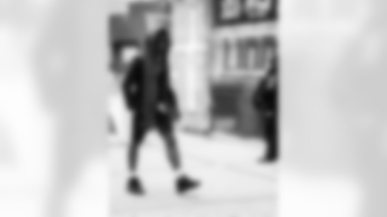 Detroit Lions wide receiver Jameson Williams (1) arrives to an NFL football game against the Green Bay Packers on Thursday, Nov. 27, 2025 in Detroit. (Jeff Nguyen/Detroit Lions via AP)