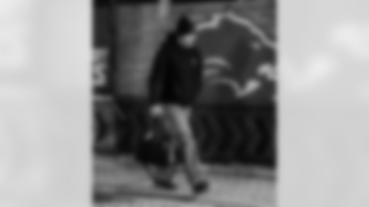 Detroit Lions linebacker Malcolm Rodriguez (44) arrives to an NFL football game against the Dallas Cowboys on Thursday, Dec. 4, 2025 in Detroit. (Jeff Nguyen/Detroit Lions via AP)