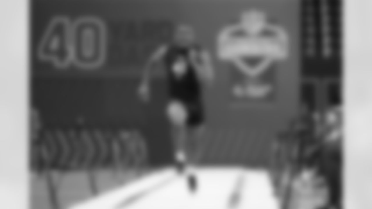 Texas Tech defensive lineman Romello Height (40) runs the 40-yard dash at the NFL football scouting combine in Indianapolis, Thursday, Feb. 26, 2026. (AP Photo/Julio Cortez)