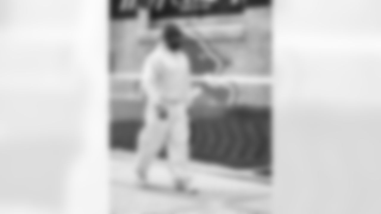 Detroit Lions linebacker Derrick Barnes (55) arrives to an NFL football game against the Green Bay Packers on Thursday, Nov. 27, 2025 in Detroit. (Jeff Nguyen/Detroit Lions via AP)