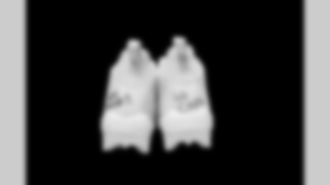 Cleats belonging to Detroit Lions guard Kayode Awosika (74) photographed at the Meijer Performance Center on Nov. 12, 2025 in Allen Park, Mich. (Jeff Nguyen/Detroit Lions)