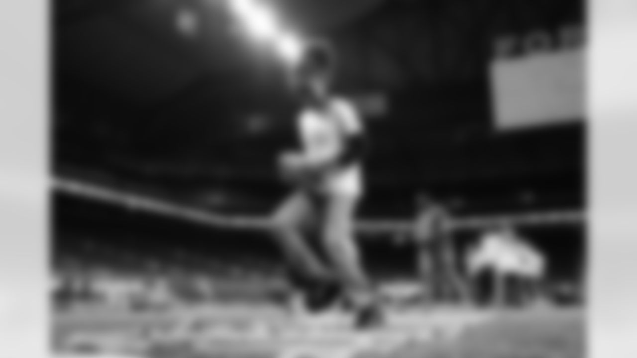 A participant doing a drill during the Inspire Change Football Clinic at Ford Field on Dec. 9, 2025 in Detroit. (Izzy Rincon/Detroit Lions)