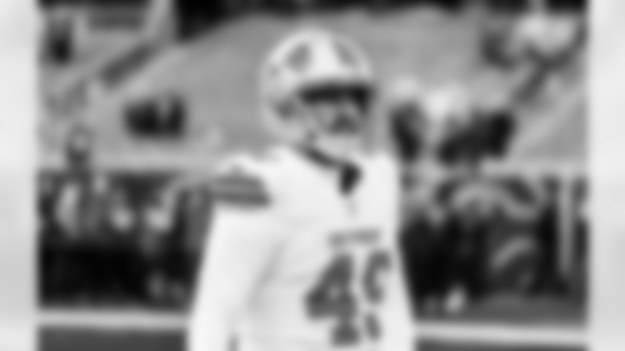 Detroit Lions long snapper Hogan Hatten (49) before an NFL football game against the Chicago Bears on Sunday, Jan. 4, 2026 in Chicago. (Jeff Nguyen/Detroit Lions via AP)