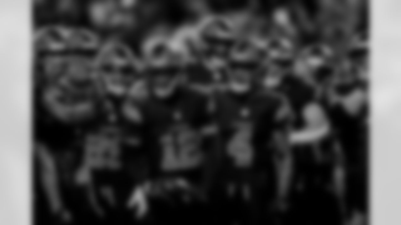 Detroit Lions safety Thomas Harper (12) celebrate after an interception during an NFL football game against the New York Giants on Sunday, Nov. 23, 2025 in Detroit. (Jeff Nguyen/Detroit Lions via AP)