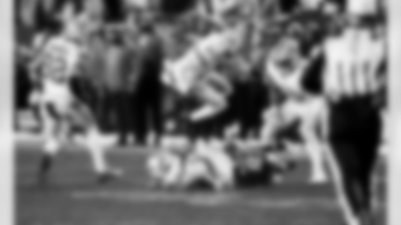 Detroit Lions defensive back Brian Branch (32), Detroit Lions linebacker Jack Campbell (46), Detroit Lions cornerback Amik Robertson (21), and Detroit Lions linebacker Derrick Barnes (55) during an NFL football game against the Washington Commanders on Sunday, Nov. 9, 2025 in Landover, Md. (Jeff Nguyen/Detroit Lions via AP)