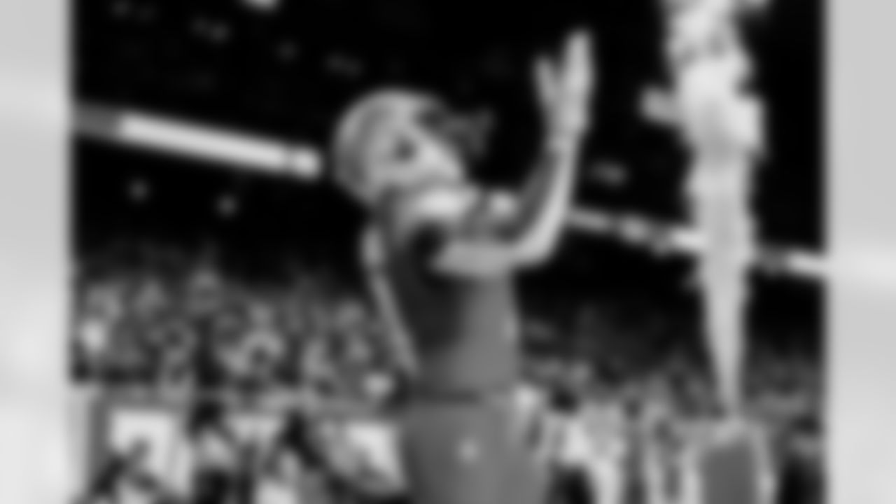 Detroit Lions wide receiver Kalif Raymond (11) scores a touchdown during an NFL football game against the Pittsburgh Steelers on Sunday, Dec. 21, 2025 in Detroit. (Jeff Nguyen/Detroit Lions via AP)